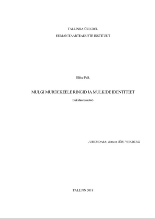 Mulgi murdekeele ringid ja mulkide identiteet | ETERA