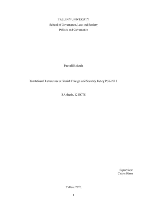 Institutional Liberalism in Finnish Foreign and Security Policy Post ...